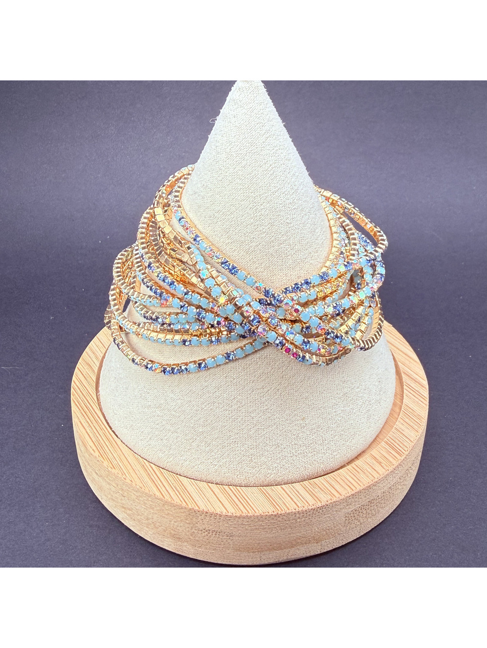 candy+clover Blue Crystal Stretch Bracelet Stack
